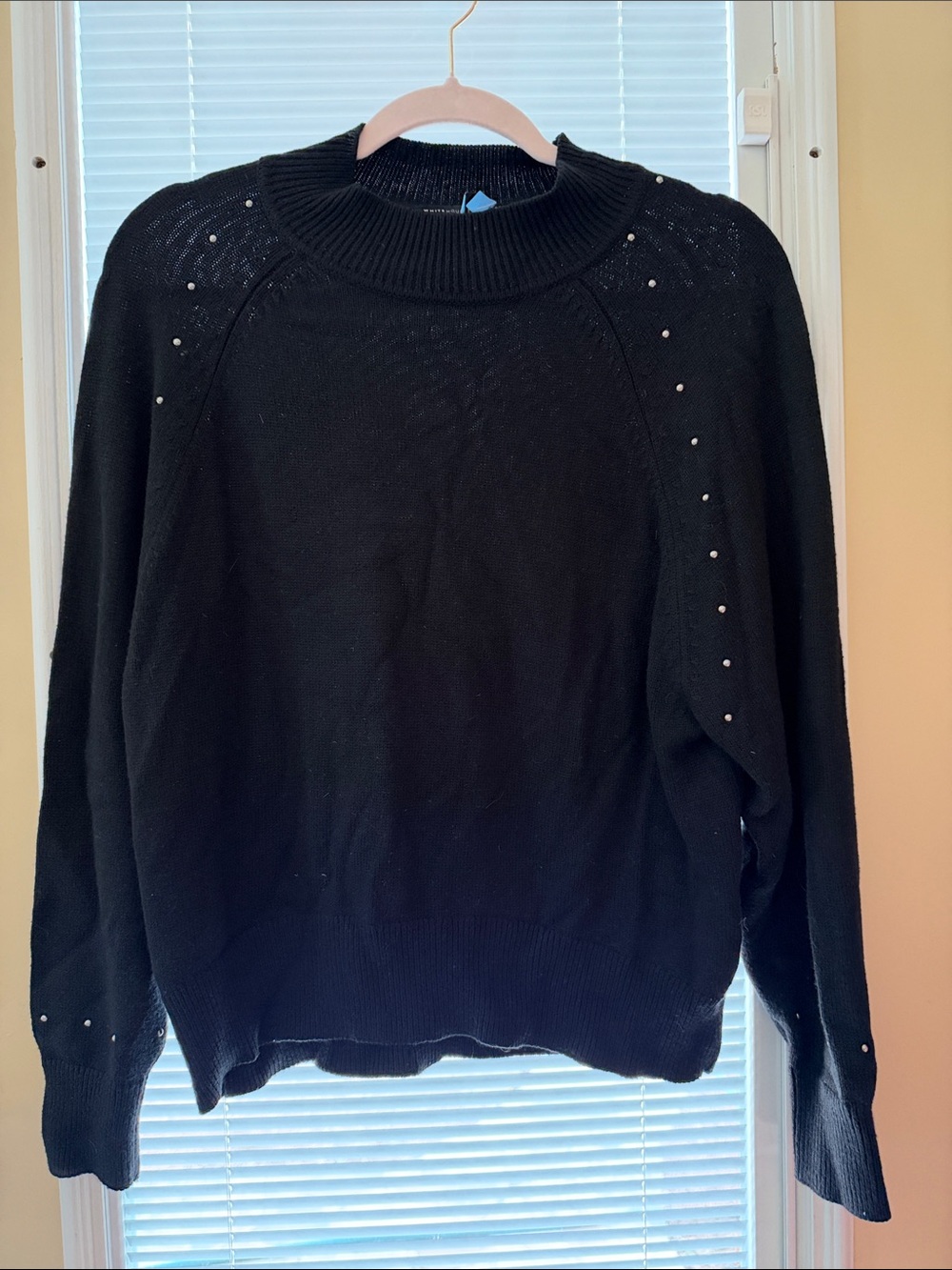 White House Black Market Black Crewneck Sweater with Stud Accents